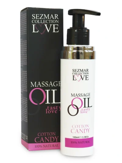 Sezmar Love massageolie Cotton Candy 100 ml met pompje en verpakking