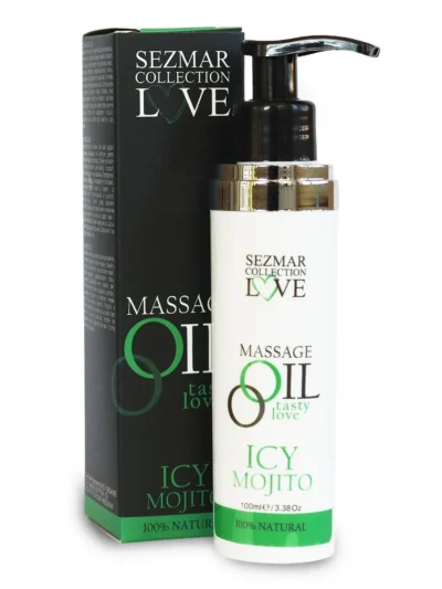 Sezmar Love erotische massageolie Icy Mojito 100 ml met pompje en verpakking